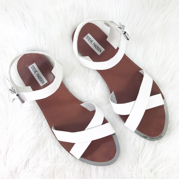 Steve Madden Shoes - Steve Madden White "Bayley" Ankle Buckle Sandal